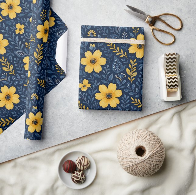 Stylish Ethnic Mediterranean Floral Art Pattern Wrapping Paper (Crafts)