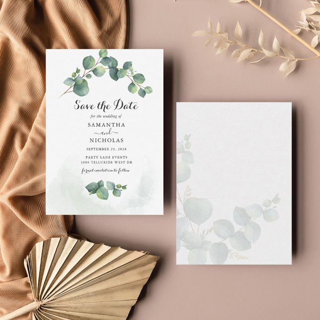 Stylish Eucalyptus Floral Save The Date Card (Creator Uploaded)
