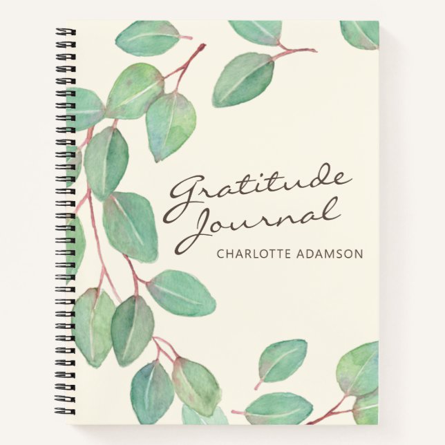 Stylish Eucalyptus Watercolor Custom Gratitude Notebook (Front)