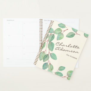 Stylish Eucalyptus Watercolor Custom Name Planner