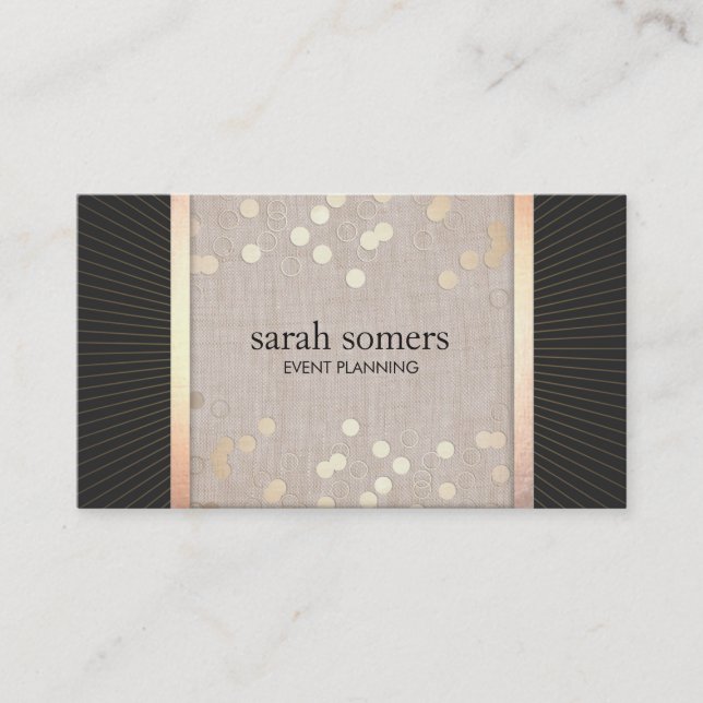 Stylish Event Planner Chic Gold Confetti Linen Business Card (Front)