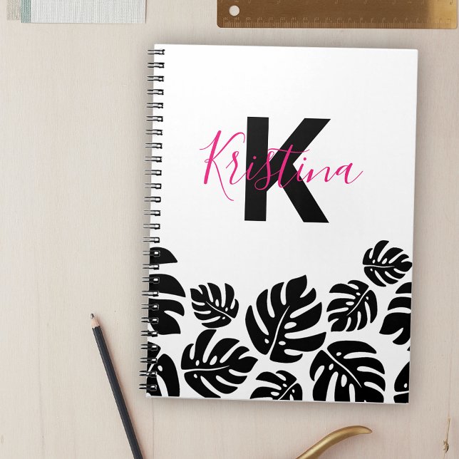 Stylish Exotic Black Monstera Leaves Personalised Notebook (Creator Uploaded)