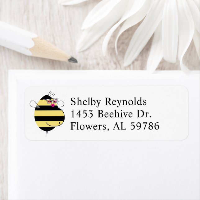 Stylish Expecting Mum Bee w/glasses return address (Insitu)