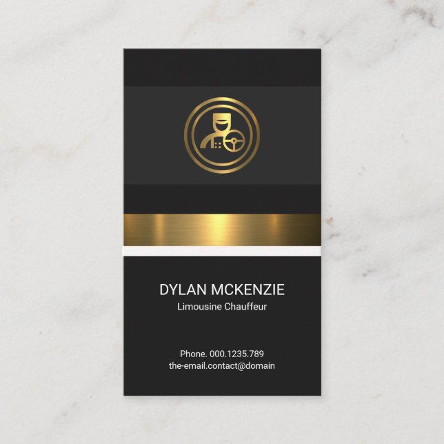 Stylish Exquisite Luminous Gold Foil Chauffeur Business Card (Front)