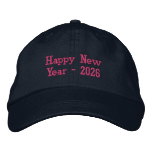 Stylish Eye-Catching New Year Wishes Pink Text Embroidered Hat