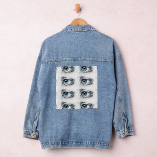Stylish Eyes Artwork Jean Women Streetwear Looking Denim Jacket