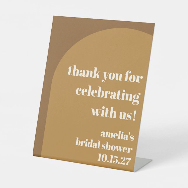 Stylish Fall Brown Custom Bridal Shower Thank You Pedestal Sign (Front)