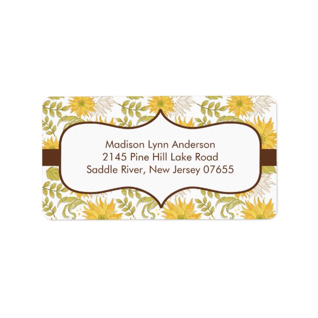 Stylish Fall Sunflowers Return Address Labels. Label (Front)