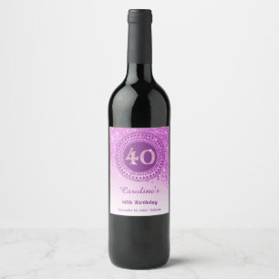 Stylish Falling Pink Glitter 40th Birthday Wine Label