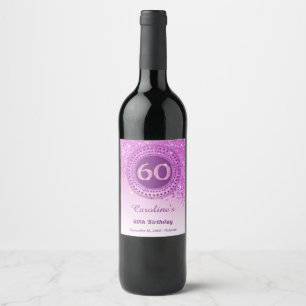 Stylish Falling Pink Glitter 60th Birthday Wine Label