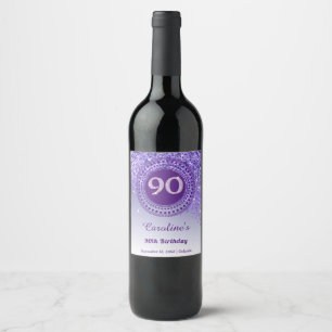 Stylish Falling Purple Glitter 90th Birthday Wine Label