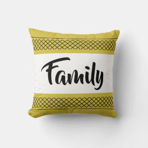 Stylish Family Pattern Print Yellow Gold Cushion