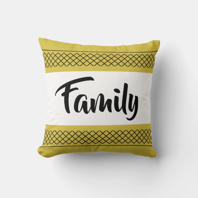 Stylish Family Pattern Print Yellow Gold Cushion (Front)
