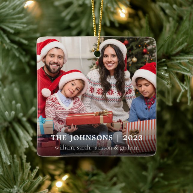 Stylish Family Photo Christmas Ceramic Ornament (Tree)