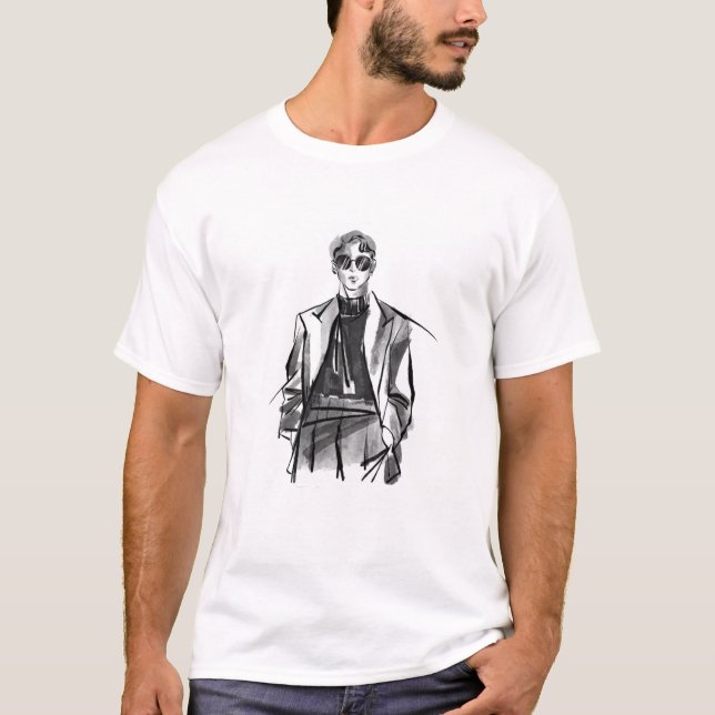 Stylish Fashion Illustration of Man in Suit – Mode T-Shirt (Front)