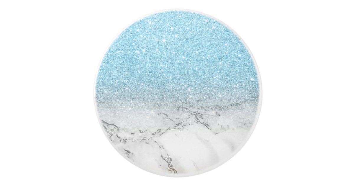 Stylish faux blue glitter ombre white marble ceramic knob | Zazzle