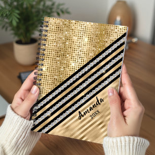 Stylish faux Crystal and Gold glitter Personalised Planner