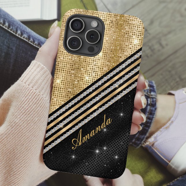Stylish faux Crystal Gold And black Personalised Case-Mate iPhone Case (Creator Uploaded)