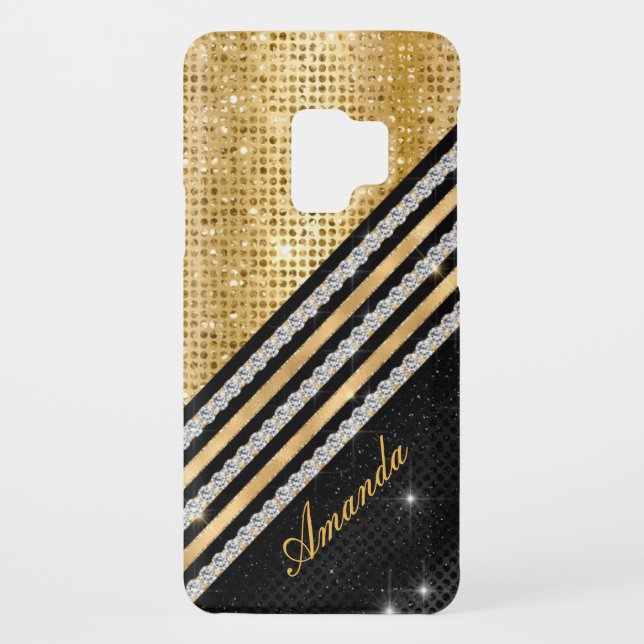 Stylish faux Crystal Gold And black Personalised Case-Mate Samsung Galaxy Case (Back)