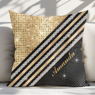 Stylish faux Crystal Gold And black Personalised Cushion