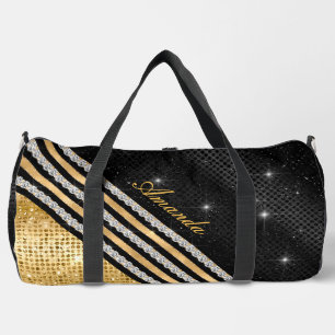 Stylish faux Crystal Gold And black Personalised  Duffle Bag