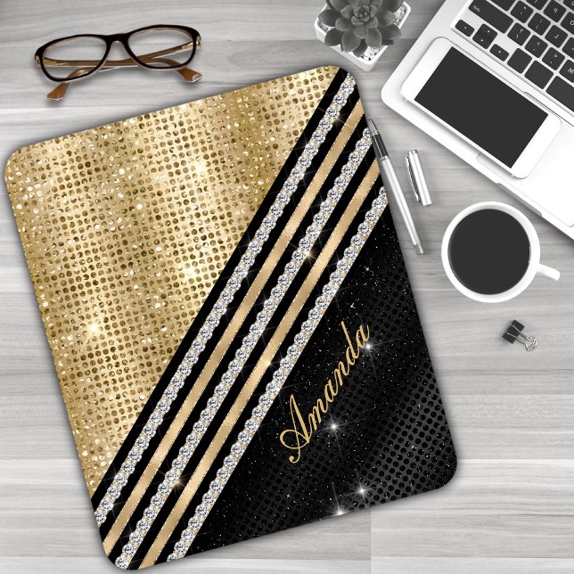 Stylish faux Crystal Gold And black Personalised Mouse Mat (Creator Uploaded)