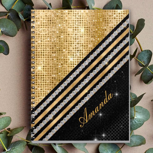 Stylish faux Crystal Gold And black Personalised N Notebook (Creator Uploaded)
