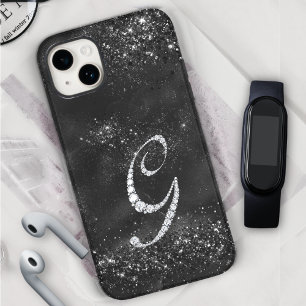 Stylish faux Crystal rhinestone letter G black iPhone 15 Case
