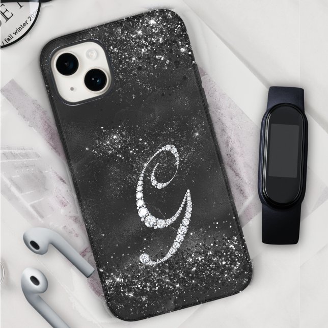 Stylish faux Crystal rhinestone letter G black Case-Mate iPhone Case (Creator Uploaded)