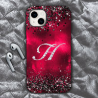 Stylish faux Crystal rhinestone letter H red black