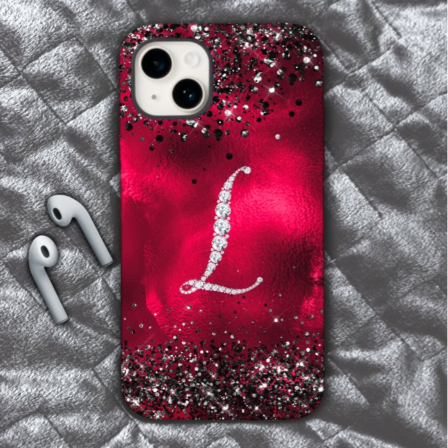 Stylish faux Crystal rhinestone letter L red black Case-Mate iPhone Case (Creator Uploaded)