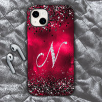 Stylish faux Crystal rhinestone letter N red black