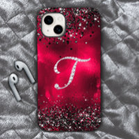Stylish faux Crystal rhinestone letter T red black