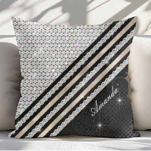 Stylish faux Crystal silver and black Personalised Cushion
