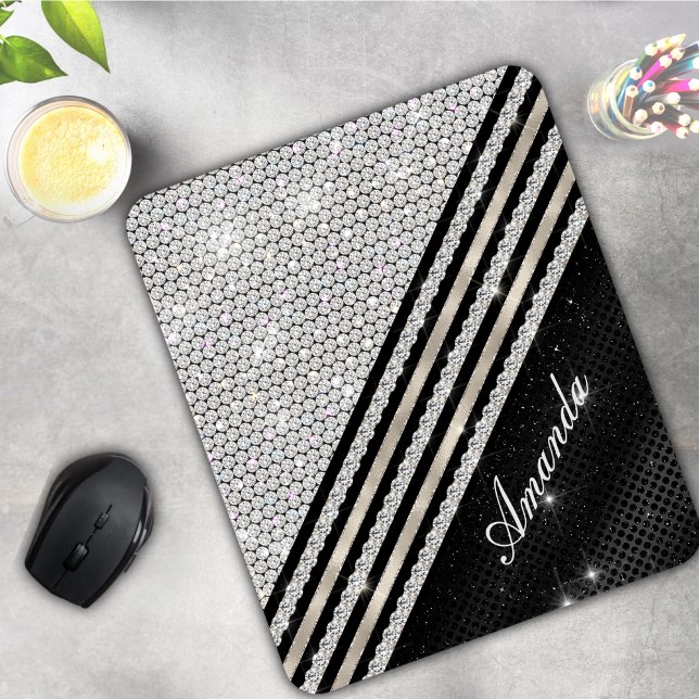 Stylish faux Crystal silver and black Personalised Mouse Mat (Creator Uploaded)