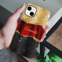 Stylish faux Glitter Red Gold black monogram