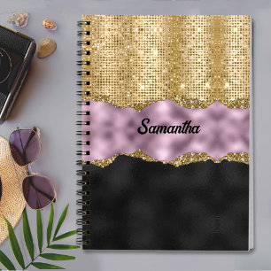 Stylish faux Glitter Violet Gold black monogram Notebook