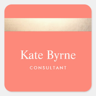 Stylish Faux Gold Foil Stripe Modern Coral Orange Square Sticker