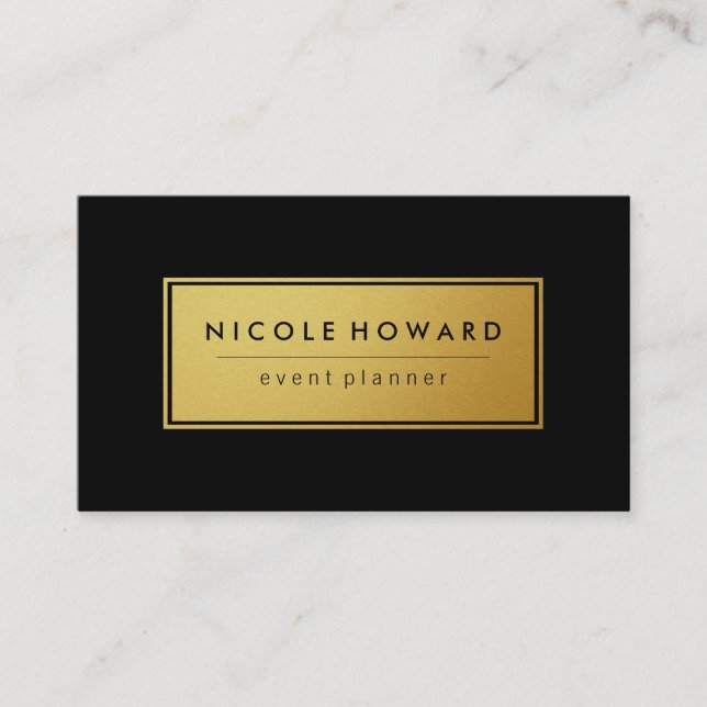 Stylish Faux Gold Frame Black Background Business Card (Front)