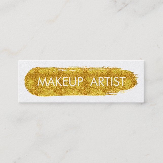 Stylish Faux Gold Glitter Makeup Artist Mini Business Card (Front)