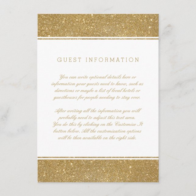Stylish Faux Gold Glitter Wedding Insert Card (Front)