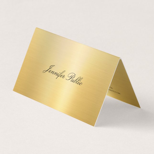 Stylish Faux Gold Handwritten Modern Template Business Card (Front)