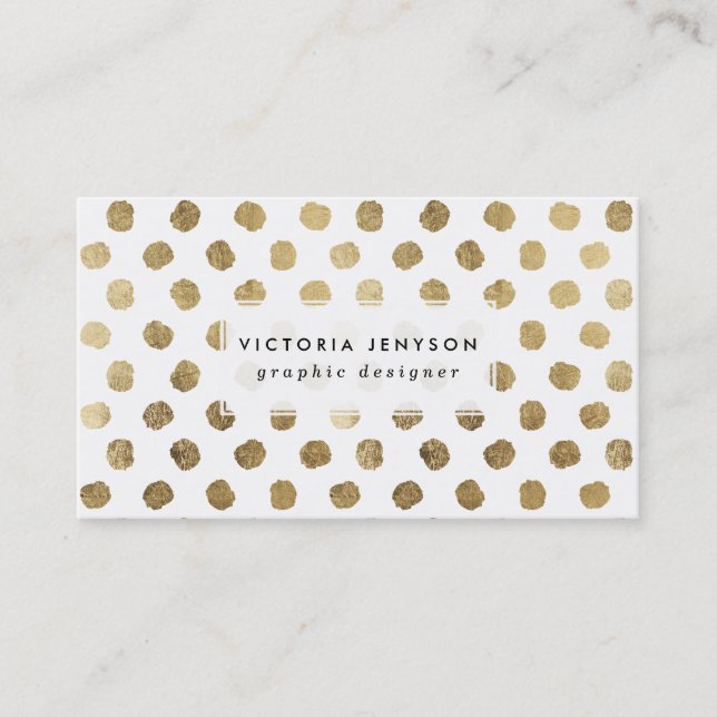 Stylish  faux gold leaf polka dots brushstrokes business card (Front)