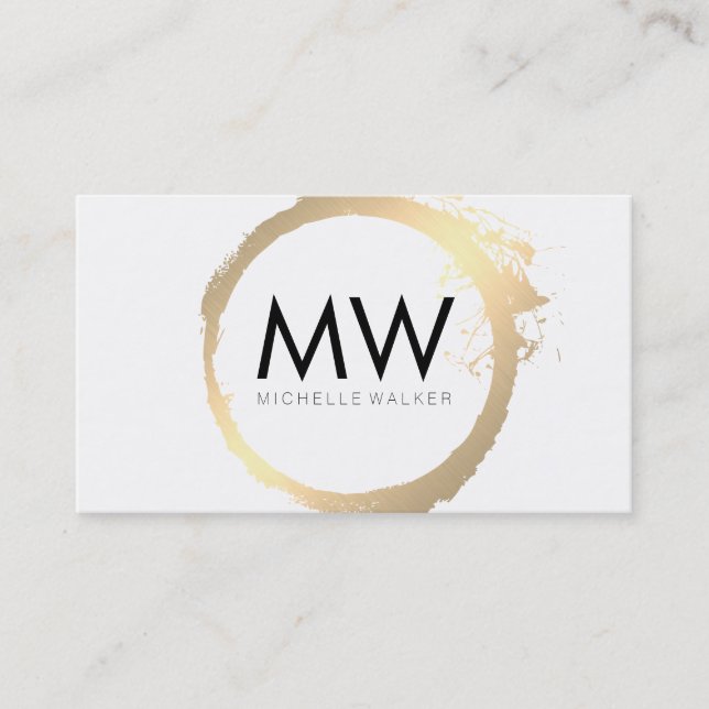 Stylish Faux Gold Ring with Chic Monogram Business Card (Front)