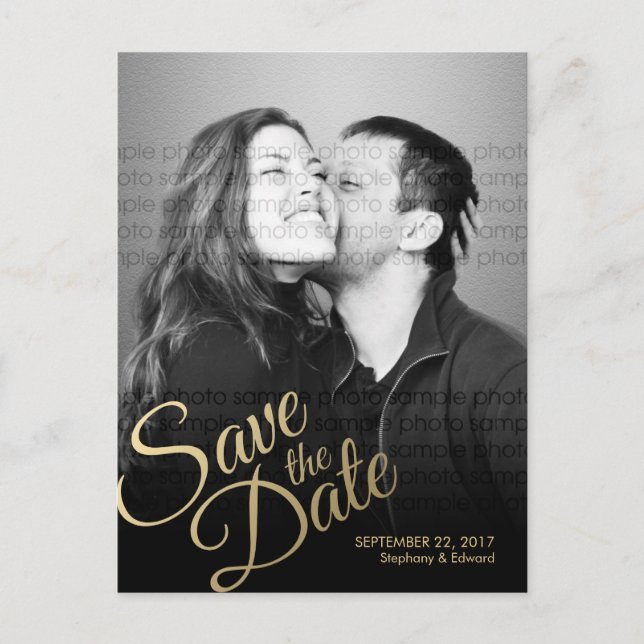 Stylish Faux Gold Save the Date Photo Postcard (Front)