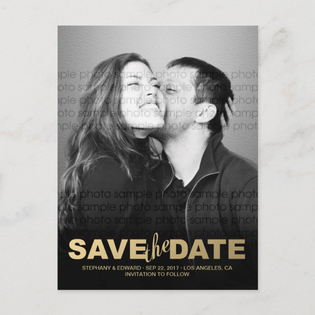 Stylish Faux Gold Save the Date Photo Postcard (Front)