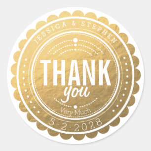 Stylish Faux Gold Thank You Wedding Sticker