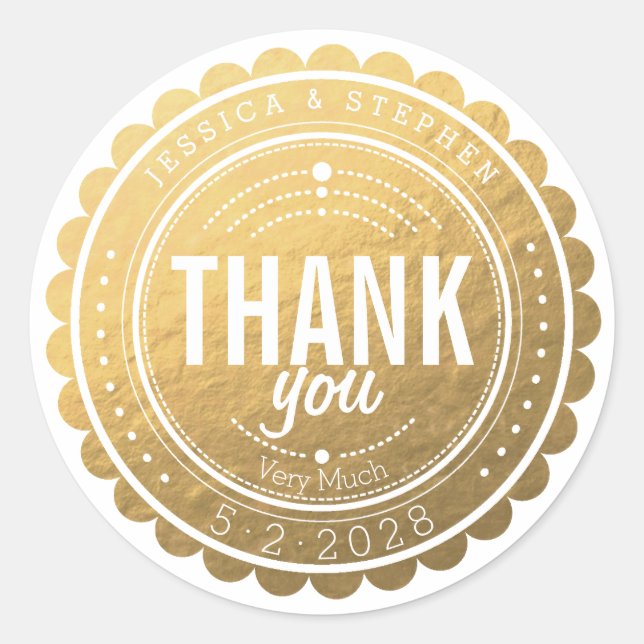 Stylish Faux Gold Thank You Wedding Sticker (Front)