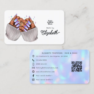Stylish Faux Holographic Nail Salon Branding Business Card