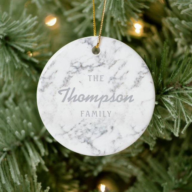Stylish Faux Marble Texture And Custom Family Name Ceramic Tree Decoration (Tree)